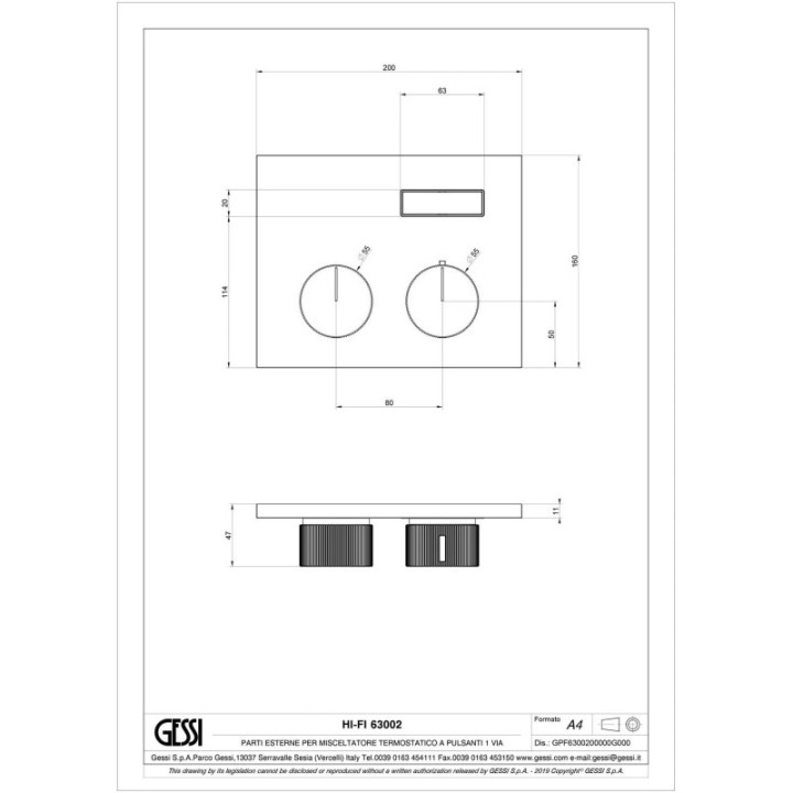 Bateria natryskowa termostatyczna z jedną funkcją GESSI HI-FI COMPACT chrom 63002031