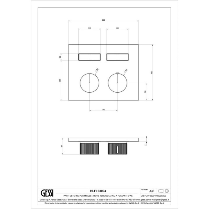 Bateria natryskowa termostatyczna z dwiema funkcjami GESSI HI-FI COMPACT chrom 63004031