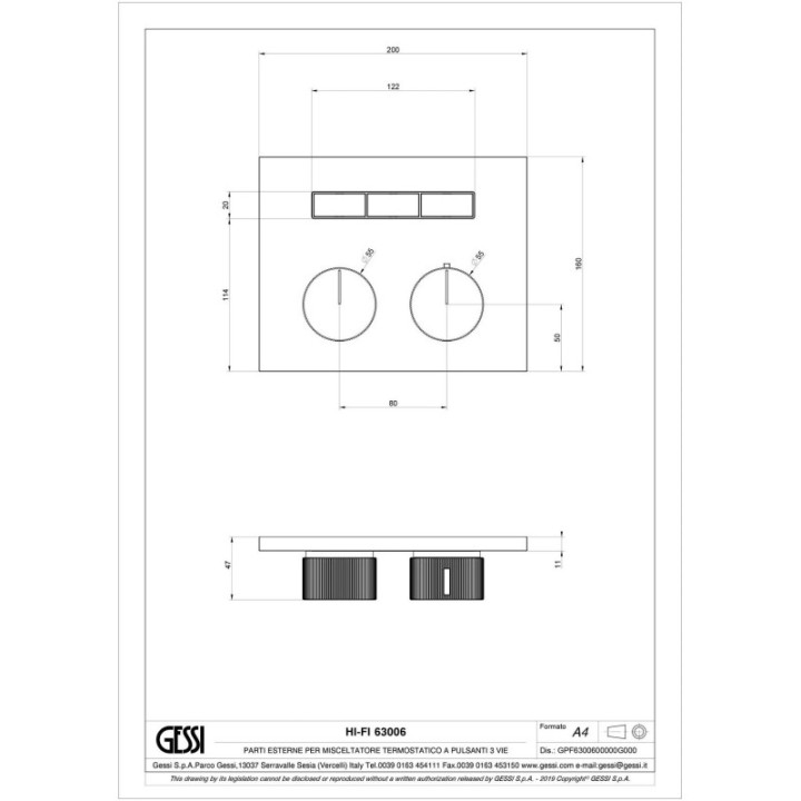 Bateria natryskowa termostatyczna z trzema funkcjami GESSI HI-FI COMPACT chrom 63006031