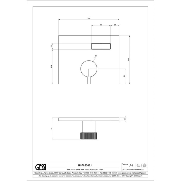 Bateria natryskowa termostatyczna z jedną funkcją GESSI HI-FI MIXER chrom 63061031