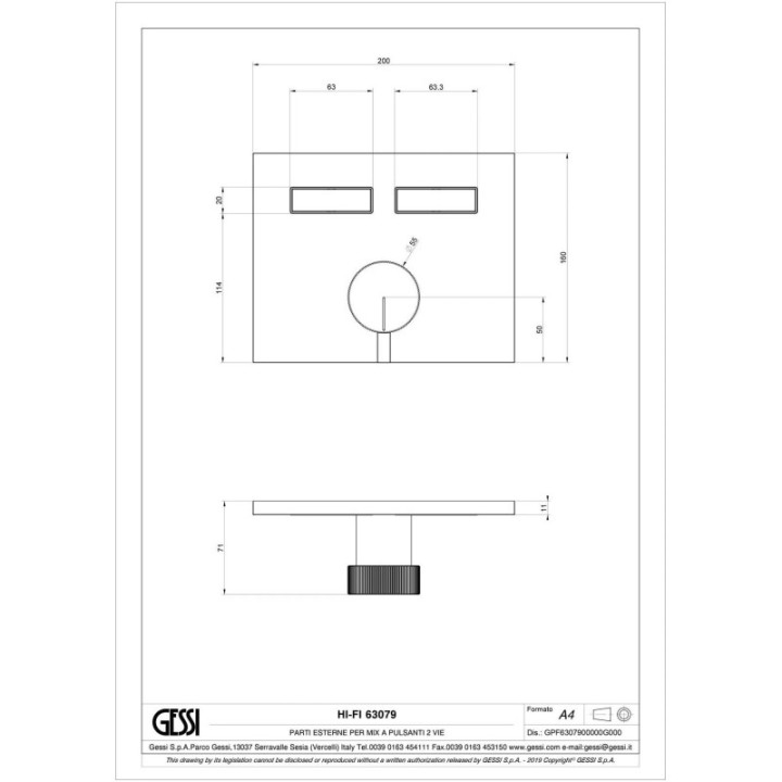 Bateria natryskowa termostatyczna z dwiema funkcjami GESSI HI-FI MIXER chrom 63079031