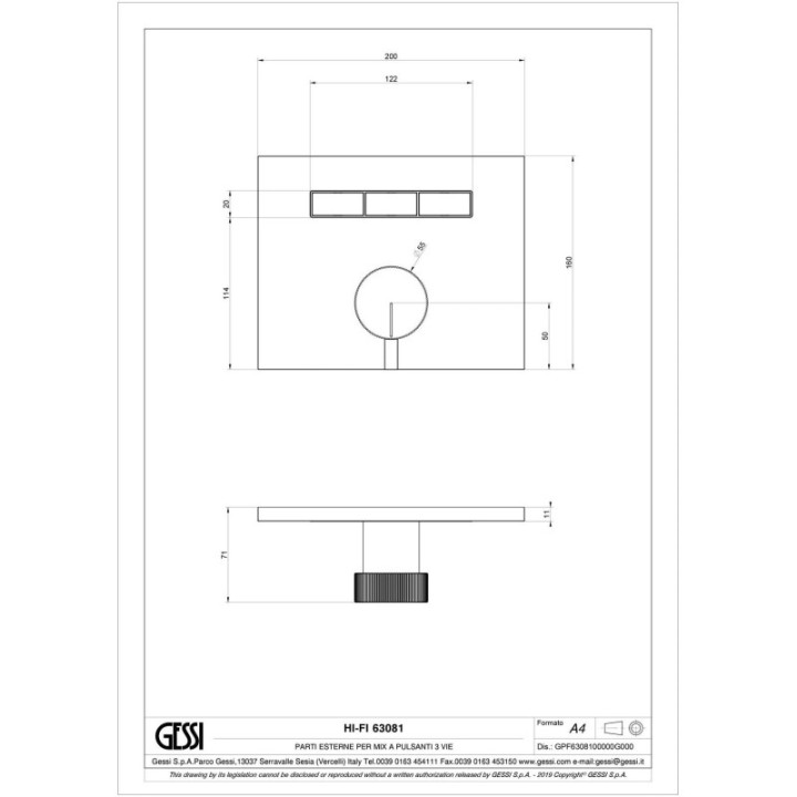 Bateria natryskowa termostatyczna z trzema funkcjami GESSI HI-FI MIXER chrom 63081031