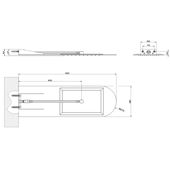 Deszczownica ścienna 62x19,5 cm GESSI TREMILLIMETRI stal szczotkowana 33051239