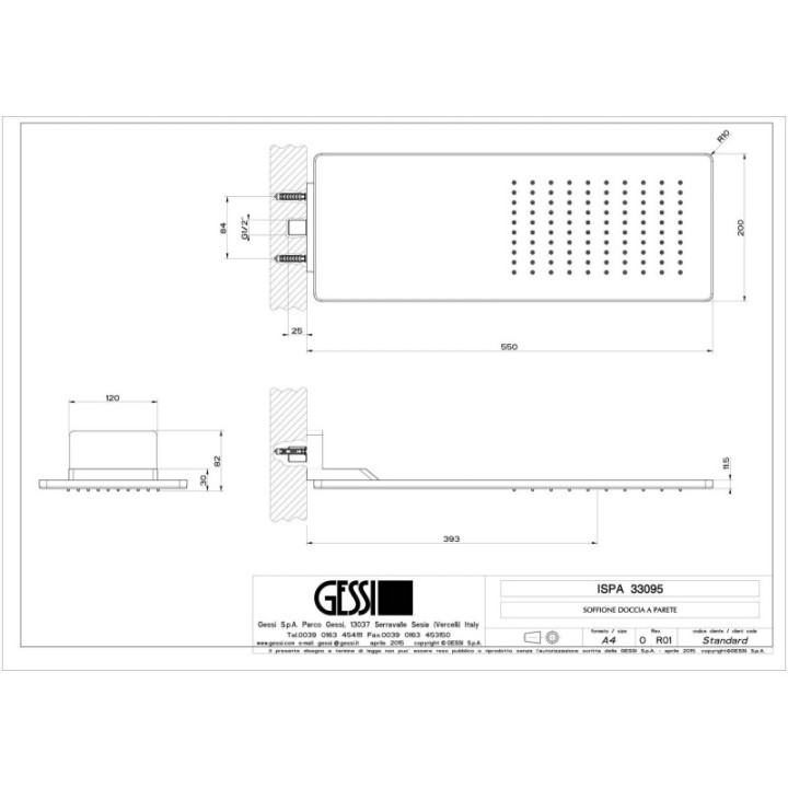 Deszczownica ścienna 55x20 cm GESSI ISPA stal szczotkowana 33095239