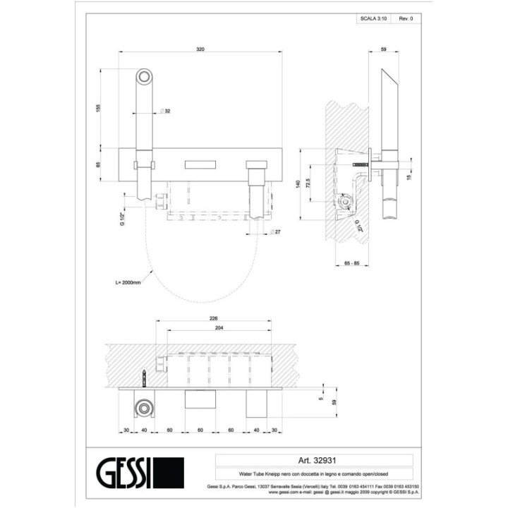 Zestaw natryskowy GESSI WATER TUBE KNEIPP drewno/chrom 32932031