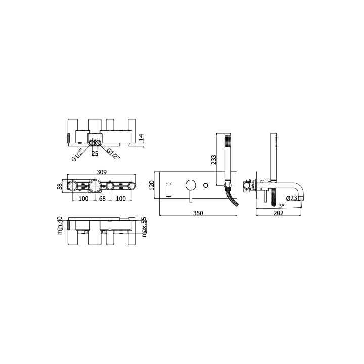 Bateria wannowa PAFFONI LIGHT grafit LIG001MG