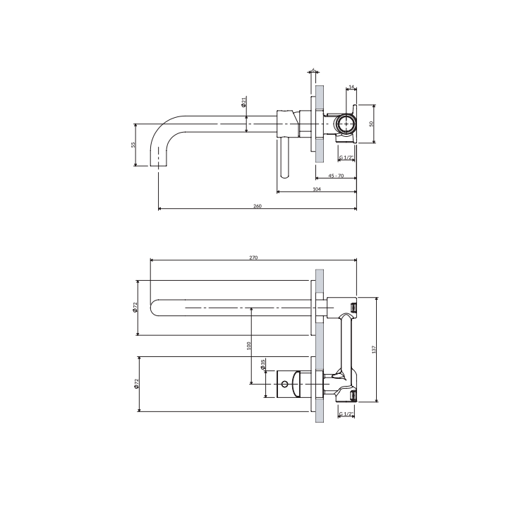 Bateria umywalkowa podtynkowa z wylewką 260 mm OMNIRES Y nikiel Y1215HLNI