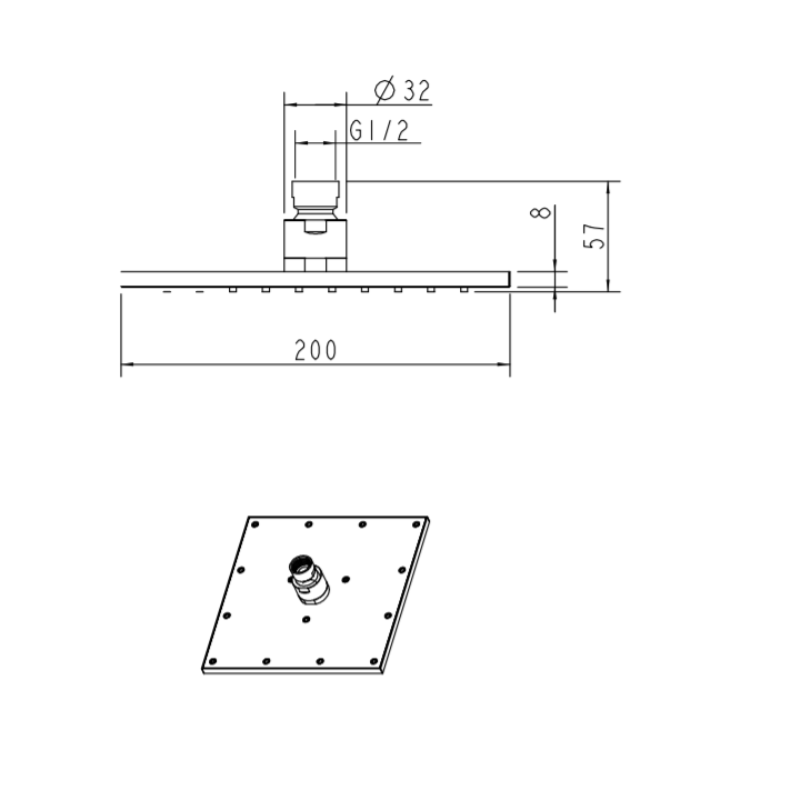 Deszczownica 1-funkcyjna 20x20 cm Omnires SlimLine chrom WG220CR
