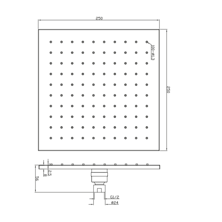Deszczownica kwadratowa 25x25 cm Omnires SlimLine chrom WG225CR