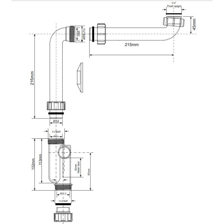 Syfon wannowy z napełnianiem przez przelew McAlpine HCN3100CB1M-15MM