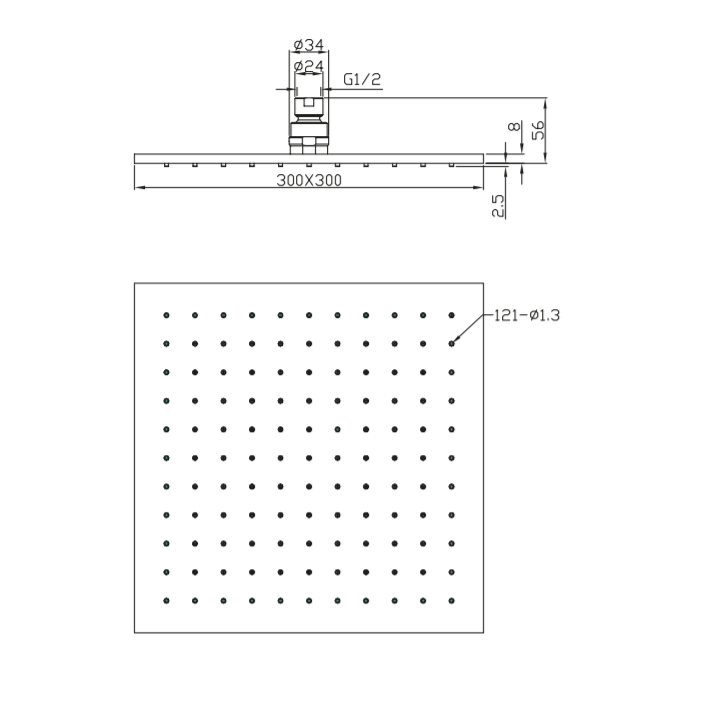 Deszczownica kwadratowa 30x30 cm Omnires SlimLine chrom WG230CR