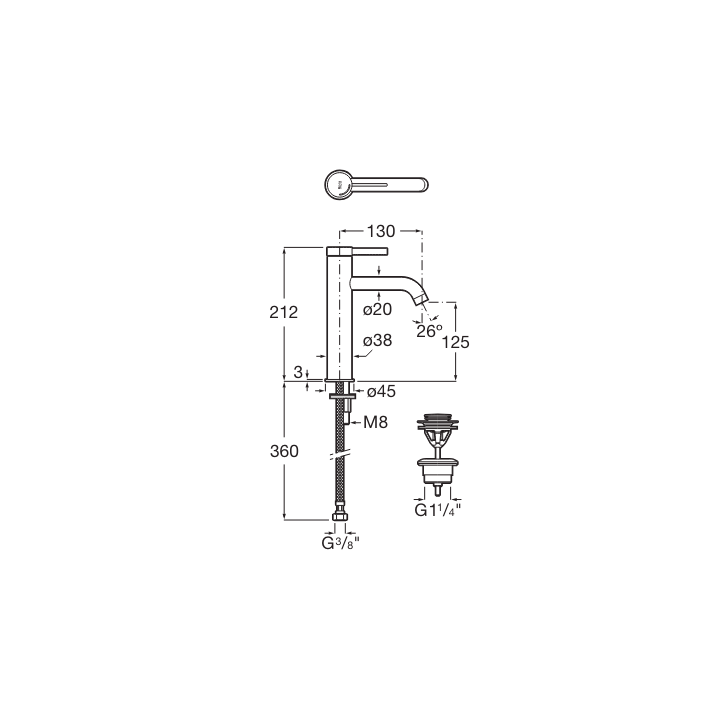 Bateria umywalkowa jednouchwytowa medium Cold Start ROCA ONA z korkiem czarny mat A5A3C9ENB0