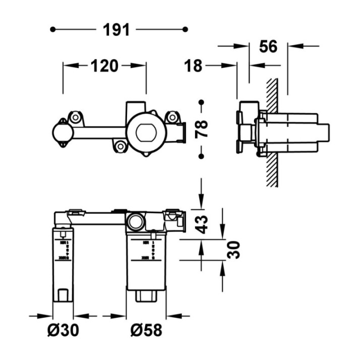 Uniwersalny element podtynkowy do baterii umywalkowej TRES 20830002
