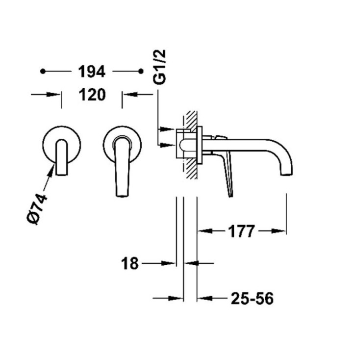 Bateria jednouchwytowa TRES FUJI podtynkowa umywalkowa stal 28130001AC