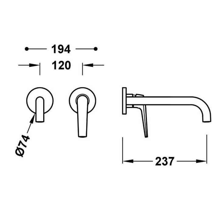 Bateria jednouchwytowa TRES FUJI podtynkowa umywalkowa wylewka 237mm stal 28130002AC