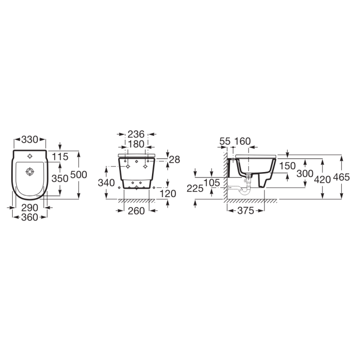Bidet podwieszany 50x36 cm ROCA TURA supraglaze A357695S00