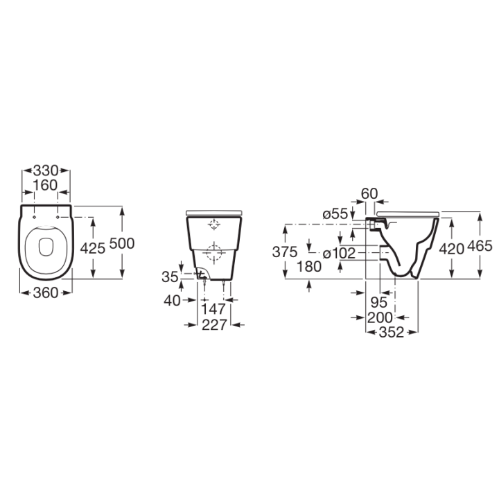 Miska WC stojąca Rimless 50x36 cm ROCA TURA biała A347697000