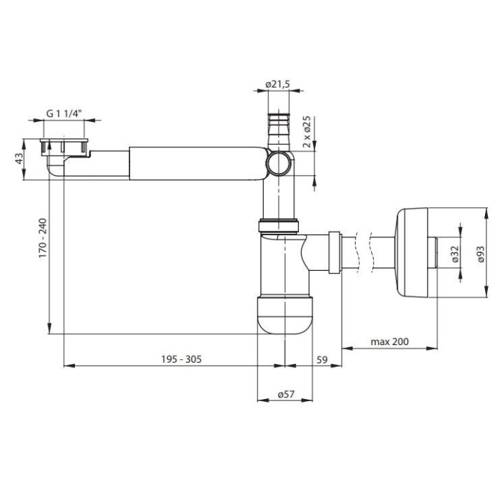 Syfon wannowy z napełnianiem przez przelew McAlpine HCN3100CB1M-15MM