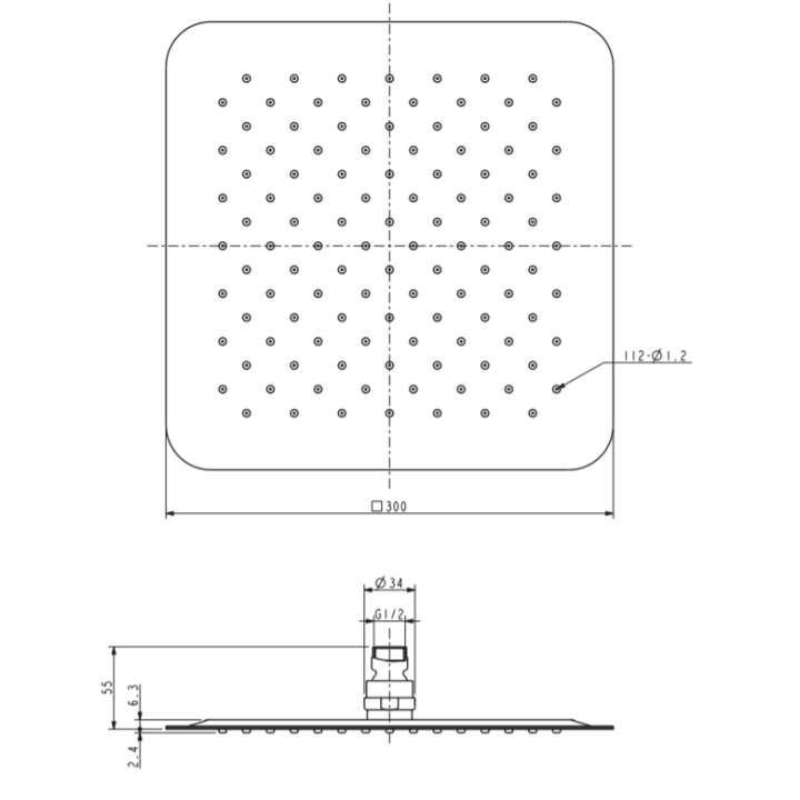 Deszczownica 1-funkcyjna 30x30 cm Omnires Ultra SlimLine chrom WGU230CR