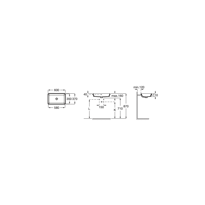 Umywalka blatowa 60x37 cm ROCA GAP bez otw. supraglaze A3270Y8S00