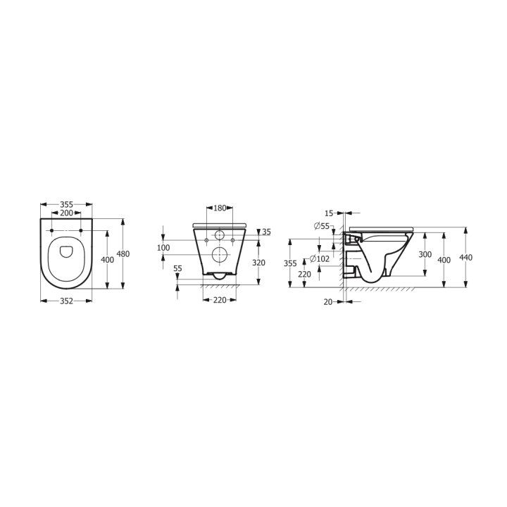 Miska WC podwieszana Rimless 48 cm ROCA GAP ROUND COMPACTO supraglaze A3460NBS00