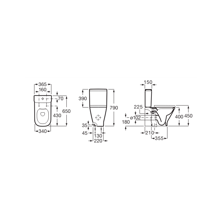 Miska WC do kompaktu Rimless 65 cm ROCA GAP SQUARE STANDARD biała A342479000