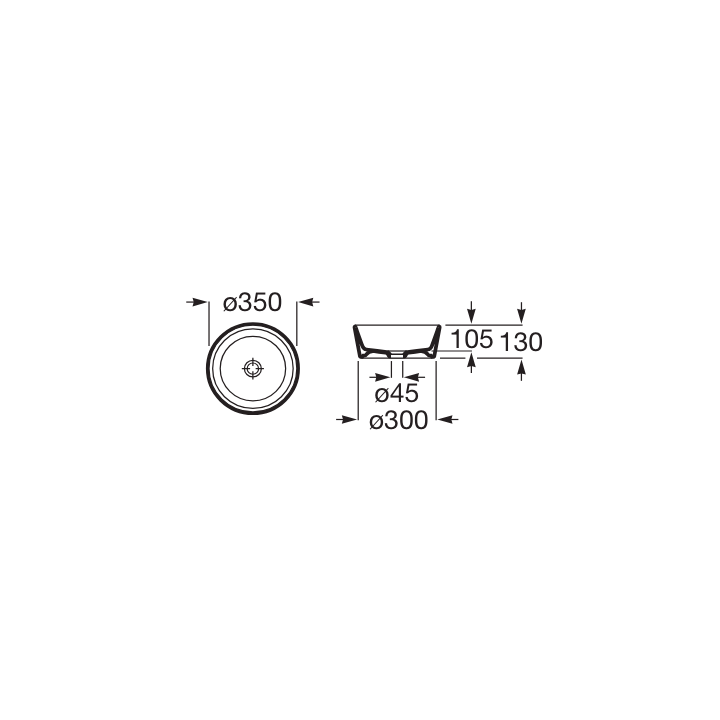 Umywalka nablatowa 35 cm ROCA OPTICA bez otw. biały mat A327B15620