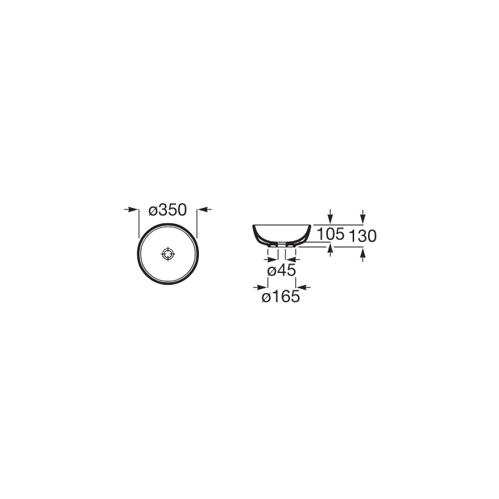 Umywalka nablatowa 35 cm ROCA OPTICA bez otw. czarny mat A327C12080