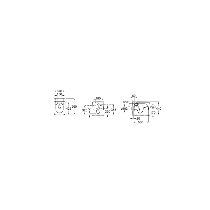 Miska WC podwieszana Rimless ROCA INSPIRA SQUARE supraglaze A346537S00