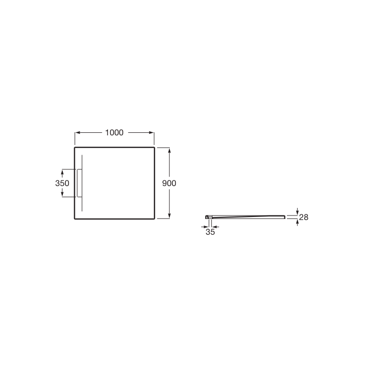 Brodzik prostokątny 100x90 cm ROCA PYROS STONEX® z ukrytym odpływem biały AP9013E838401100