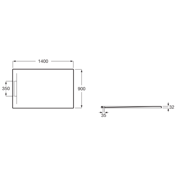 Brodzik 140x90 cm ROCA PYROS STONEX® z ukrytym odpływem perłowy AP90157838401630