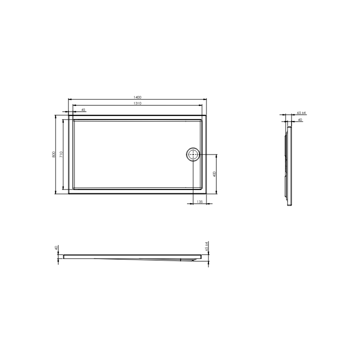 Brodzik prostokątny 140x80 cm ROCA GRANADA FLAT biały A276263000