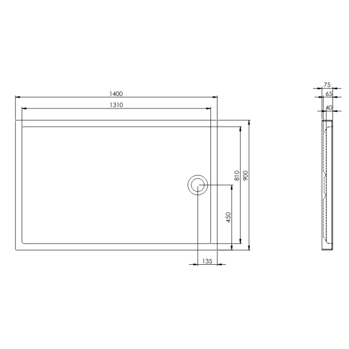 Brodzik prostokątny 140x90 cm ROCA GRANADA MEDIO biały A276344000