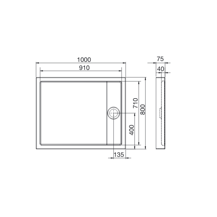Brodzik prostokątny 100x80 cm ROCA GRANADA MEDIO biały A27T006000