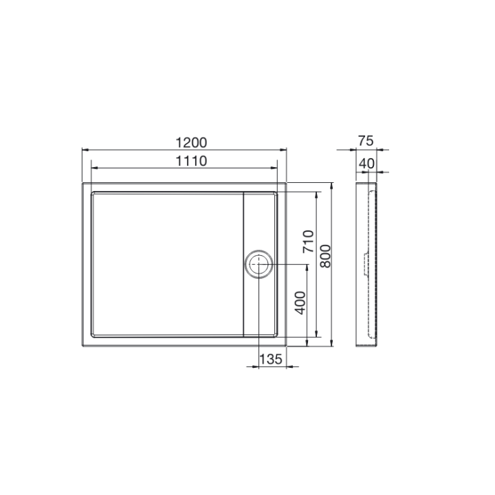 Brodzik prostokątny 120x80 cm ROCA GRANADA MEDIO biały A27T007000