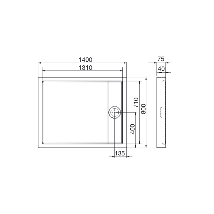 Brodzik prostokątny 140x80 cm ROCA GRANADA MEDIO biały A27T008000