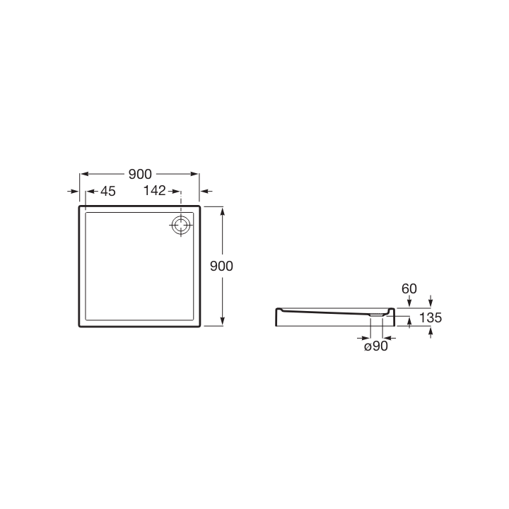 Brodzik kwadratowy 90x90 cm ROCA GRANADA SQUARE COMPACT biały A276256000