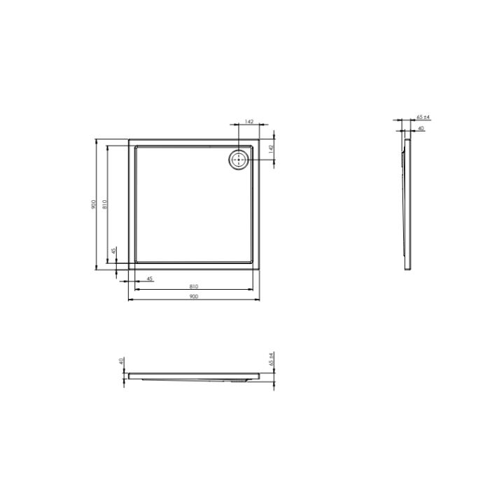 Brodzik kwadratowy 90x90 cm ROCA GRANADA SQUARE FLAT biały A276255000