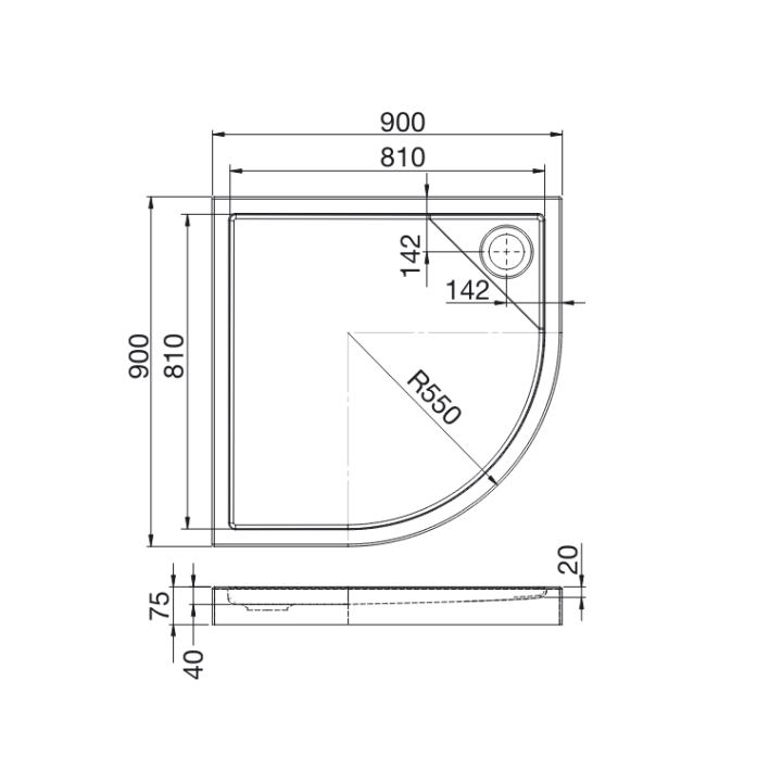 Brodzik półokrągły 90x90 cm ROCA GRANADA RONDO MEDIO biały A27T003000