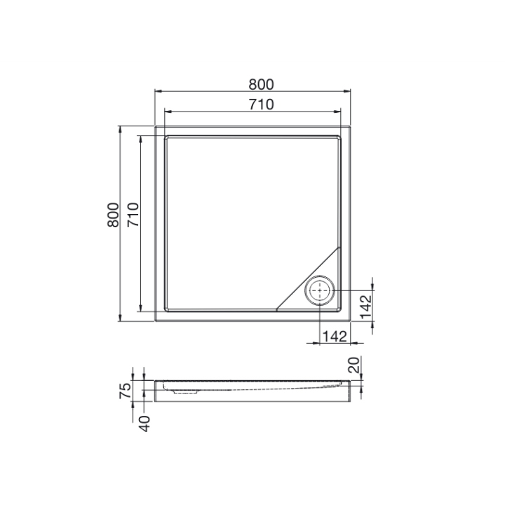 Brodzik kwadratowy 80x80 cm ROCA GRANADA SQUARE MEDIO biały A27T004000