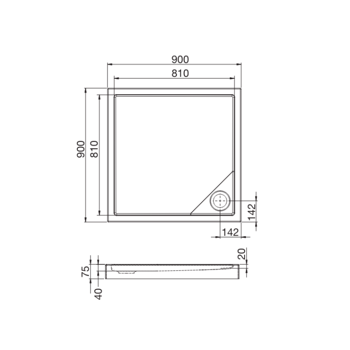 Brodzik kwadratowy 90x90 cm ROCA GRANADA SQUARE MEDIO biały A27T005000