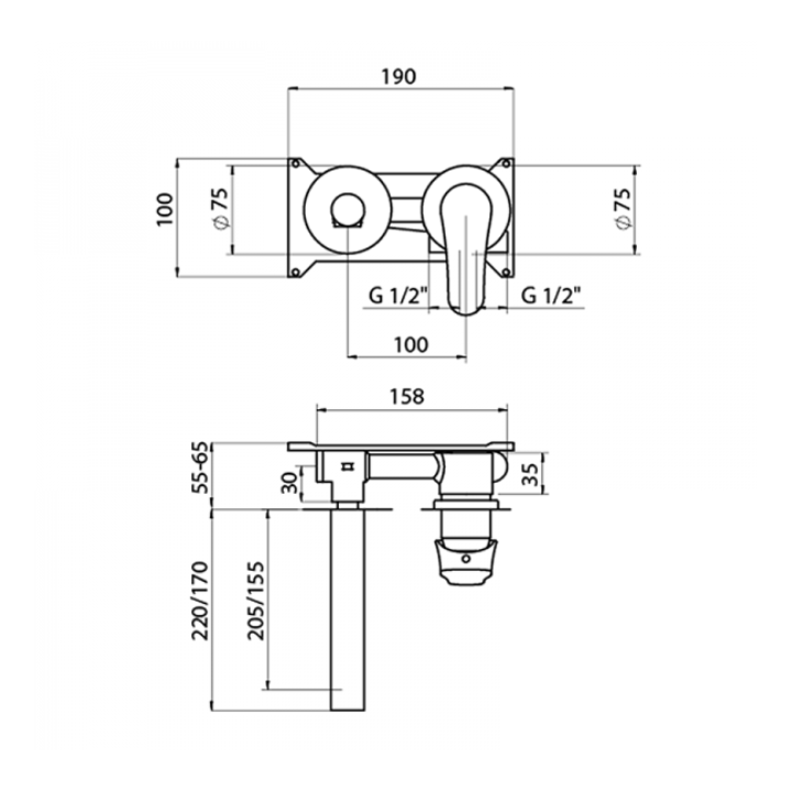 Bateria umywalkowa podtynkowa GRB Tender bez korka wylewka 200mm czarny 923922