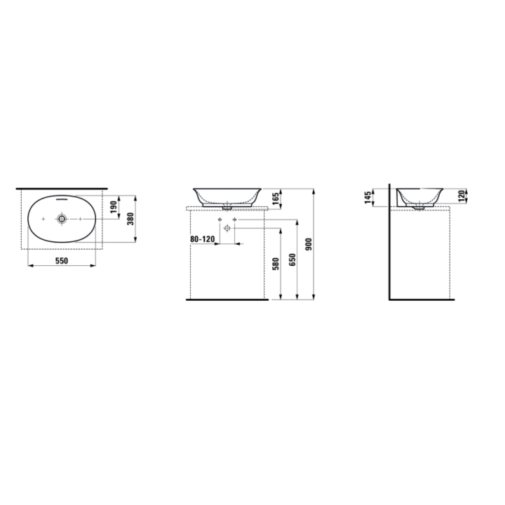 Umywalka nablatowa Laufen The New Classic owalna 550 x 380 mm bez otw. biała mat H8128537571091