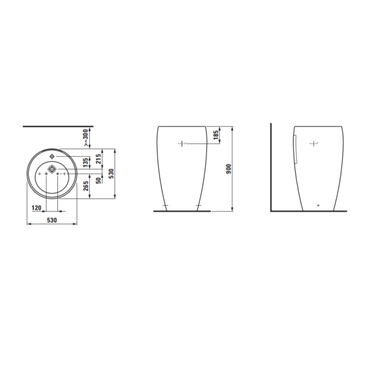 Monolityczna umywalka Laufen IL Bagno Alessi One wolnostojąca z postumentem Ø530 x 900 mm z otw. biała LCC H8119724001041