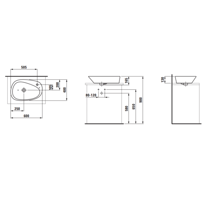 Umywalka nablatowa Laufen Palomba 600 x 400 z otw. H8168030001041