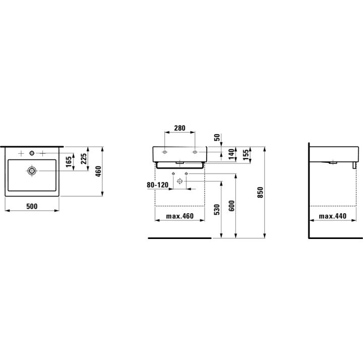Umywalka ścienna Laufen Living City 500 x 460 mm bez otw. biała H8174310001091