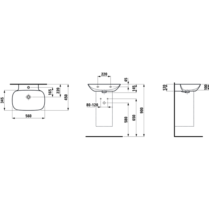 Umywalka ścienna Laufen Ino 560 x 450 mm z otw. biała H8103020001041