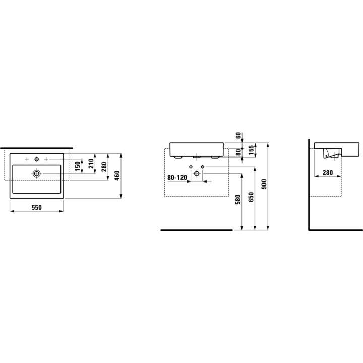 Umywalka półblatowa Laufen Living City 550 x 460 mm z otw. biała H8134320001041