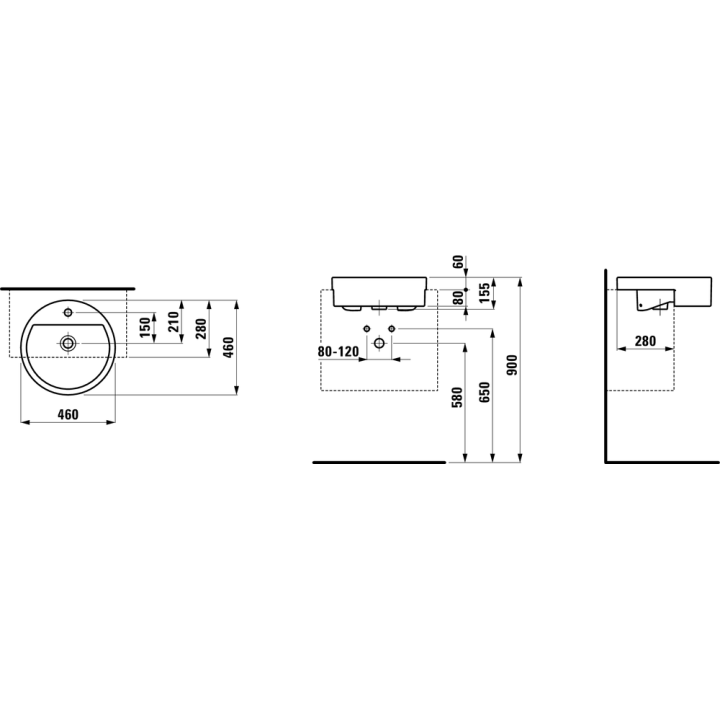 Umywalka półblatowa Laufen Living City śr. 460 mm z otw. biała H8134310001041