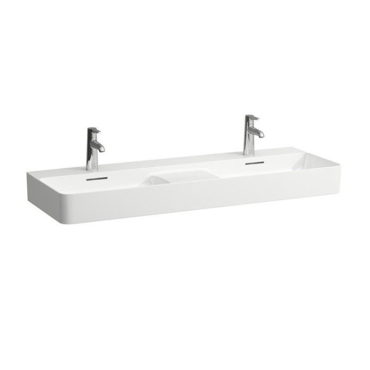 Umywalka ścienna podwójna Laufen Val, dwukomorowa 1200 x 420 mm bez otw. biała H8142820001091